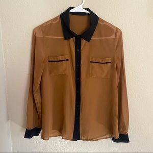 Tan + Black Sheer Blouse